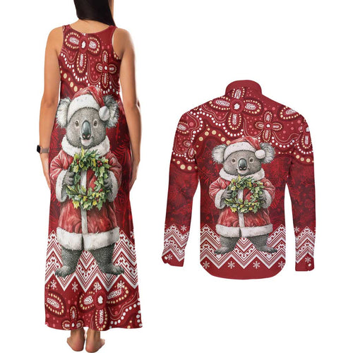 Here For A Koality Xmas Australia Abogirinal Couples Matching Tank Maxi Dress and Long Sleeve Button Shirt Santa Koala - Aussie Hoodie