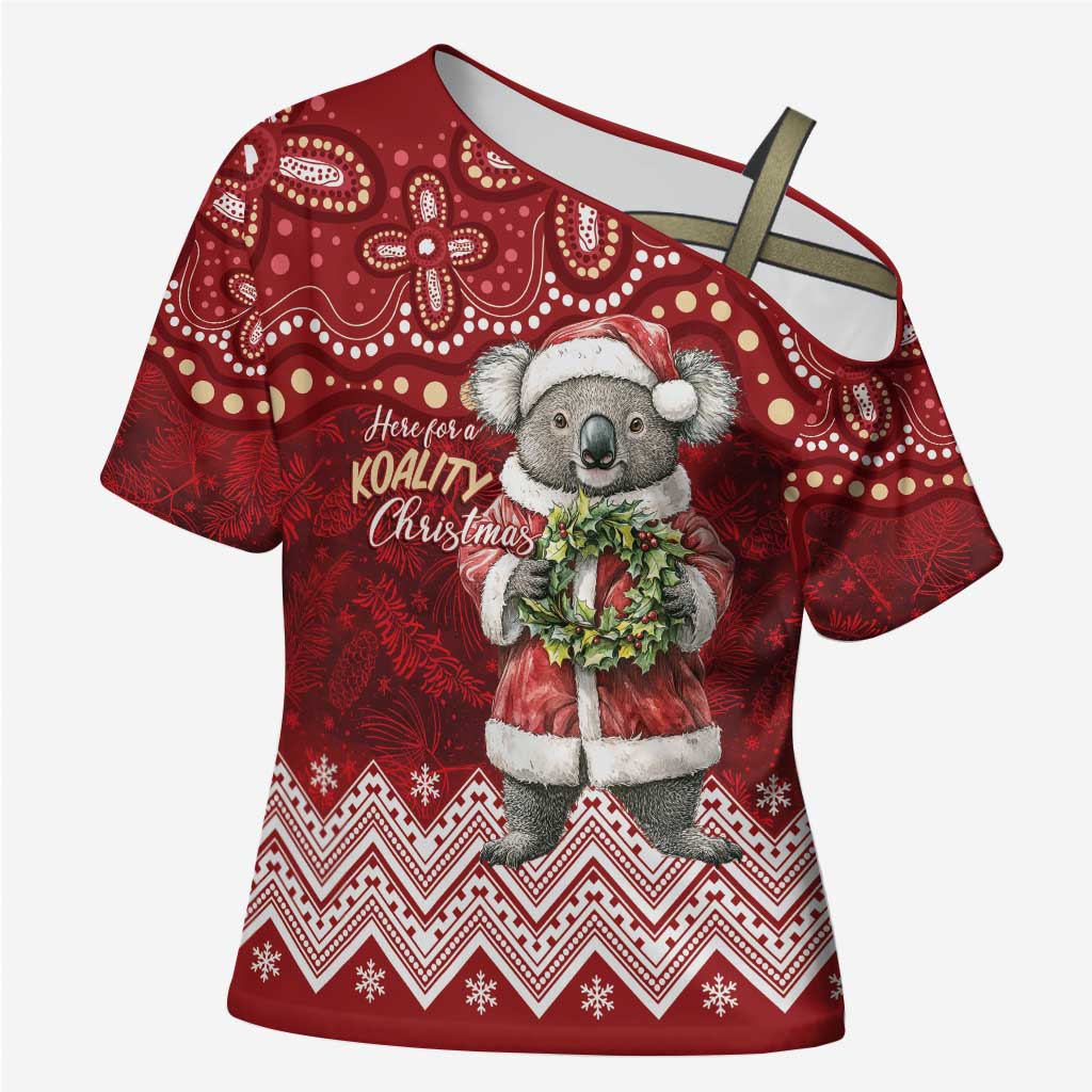 Here For A Koality Xmas Australia Abogirinal Cross Shoulder Shirt Santa Koala - Aussie Hoodie