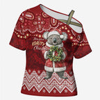 Here For A Koality Xmas Australia Abogirinal Cross Shoulder Shirt Santa Koala - Aussie Hoodie