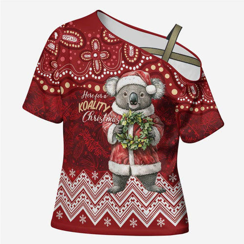 Here For A Koality Xmas Australia Abogirinal Cross Shoulder Shirt Santa Koala - Aussie Hoodie