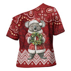 Here For A Koality Xmas Australia Abogirinal Cross Shoulder Shirt Santa Koala - Aussie Hoodie