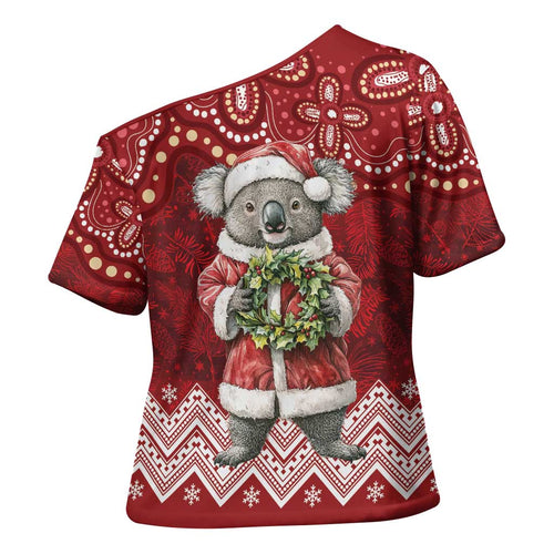 Here For A Koality Xmas Australia Abogirinal Cross Shoulder Shirt Santa Koala - Aussie Hoodie