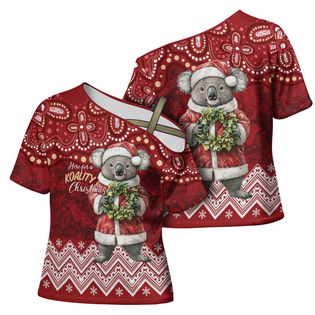 Here For A Koality Xmas Australia Abogirinal Cross Shoulder Shirt Santa Koala - Aussie Hoodie