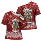 Here For A Koality Xmas Australia Abogirinal Cross Shoulder Shirt Santa Koala - Aussie Hoodie
