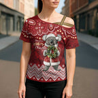 Here For A Koality Xmas Australia Abogirinal Cross Shoulder Shirt Santa Koala - Aussie Hoodie