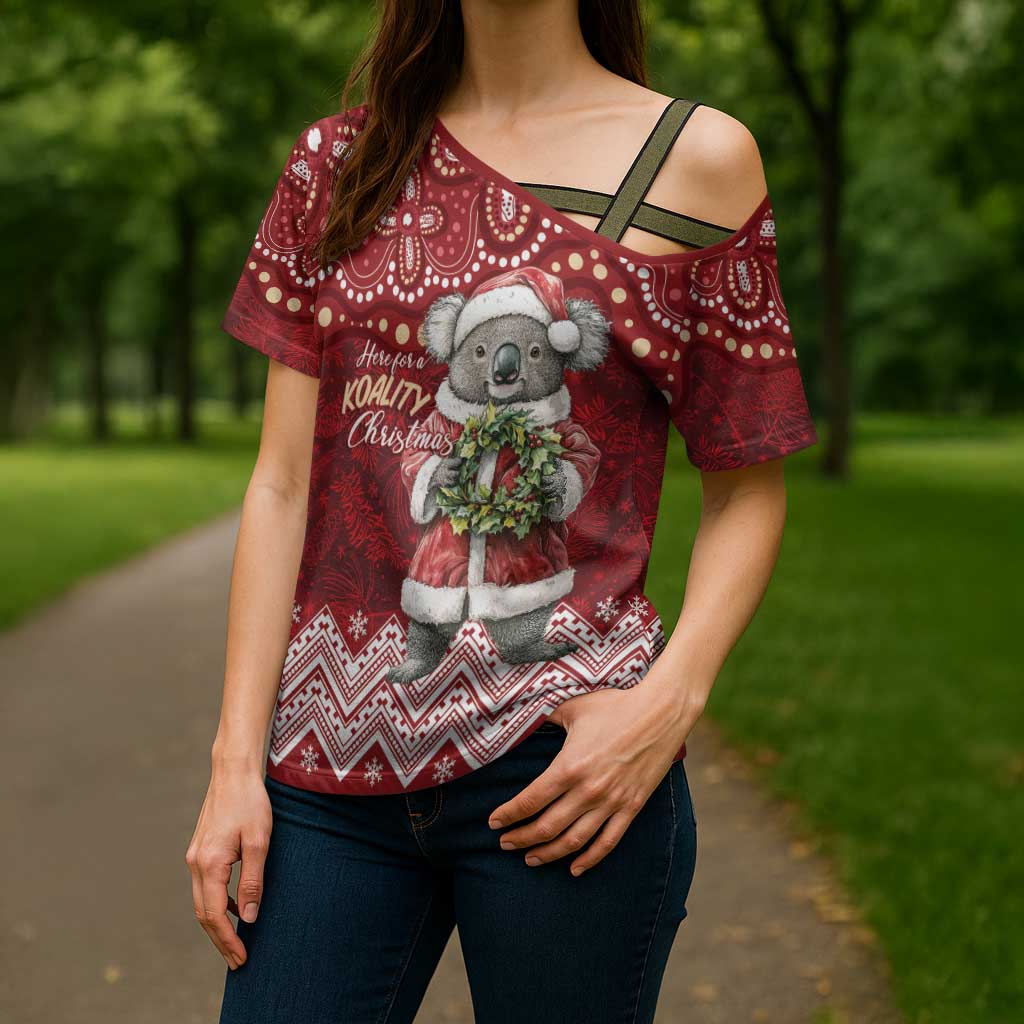 Here For A Koality Xmas Australia Abogirinal Cross Shoulder Shirt Santa Koala - Aussie Hoodie