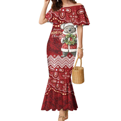 Here For A Koality Xmas Australia Abogirinal Family Matching Mermaid Dress and Hawaiian Shirt Santa Koala - Aussie Hoodie