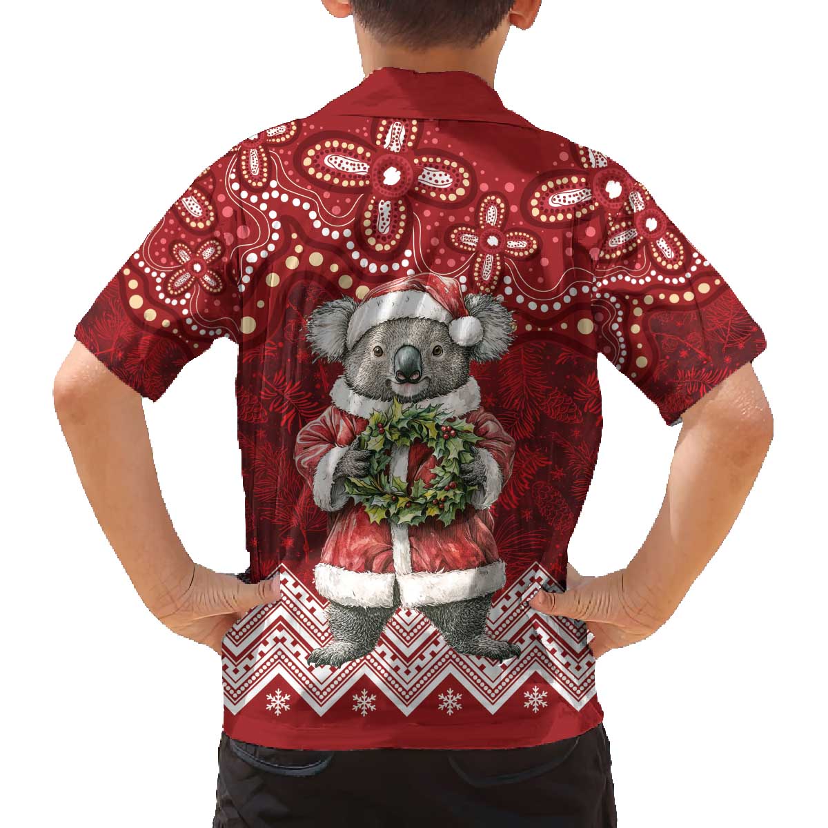 Here For A Koality Xmas Australia Abogirinal Family Matching Off The Shoulder Long Sleeve Dress and Hawaiian Shirt Santa Koala - Aussie Hoodie