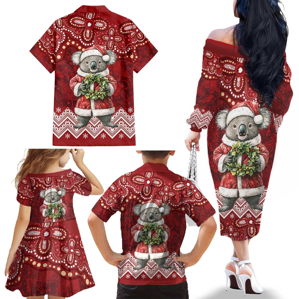 Here For A Koality Xmas Australia Abogirinal Family Matching Off The Shoulder Long Sleeve Dress and Hawaiian Shirt Santa Koala - Aussie Hoodie
