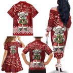 Here For A Koality Xmas Australia Abogirinal Family Matching Off The Shoulder Long Sleeve Dress and Hawaiian Shirt Santa Koala - Aussie Hoodie