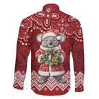 Here For A Koality Xmas Australia Abogirinal Family Matching Off The Shoulder Long Sleeve Dress and Hawaiian Shirt Santa Koala - Aussie Hoodie