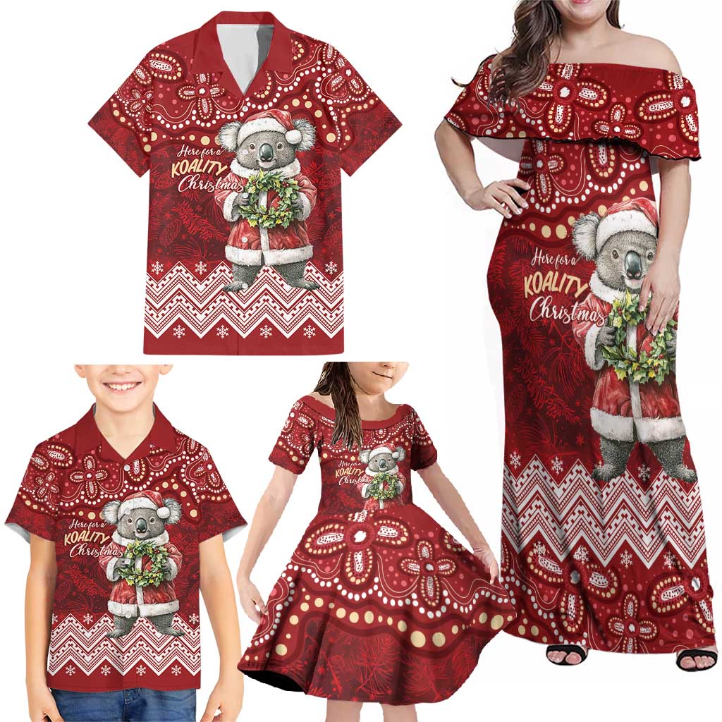 Here For A Koality Xmas Australia Abogirinal Family Matching Off Shoulder Maxi Dress and Hawaiian Shirt Santa Koala - Aussie Hoodie
