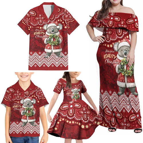 Here For A Koality Xmas Australia Abogirinal Family Matching Off Shoulder Maxi Dress and Hawaiian Shirt Santa Koala - Aussie Hoodie
