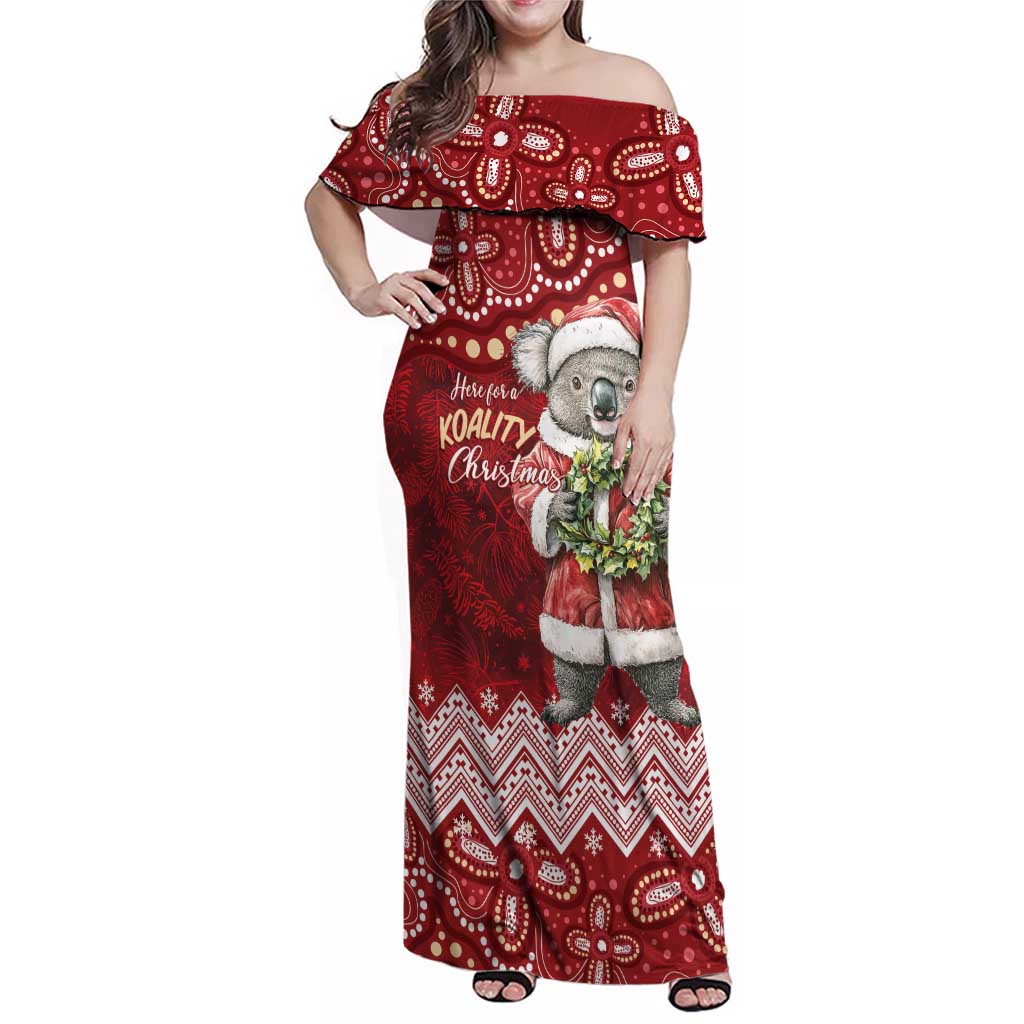 Here For A Koality Xmas Australia Abogirinal Family Matching Off Shoulder Maxi Dress and Hawaiian Shirt Santa Koala - Aussie Hoodie