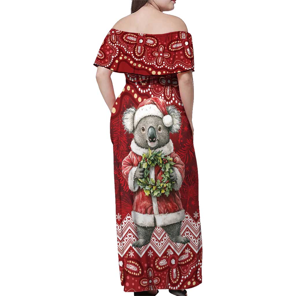 Here For A Koality Xmas Australia Abogirinal Family Matching Off Shoulder Maxi Dress and Hawaiian Shirt Santa Koala - Aussie Hoodie