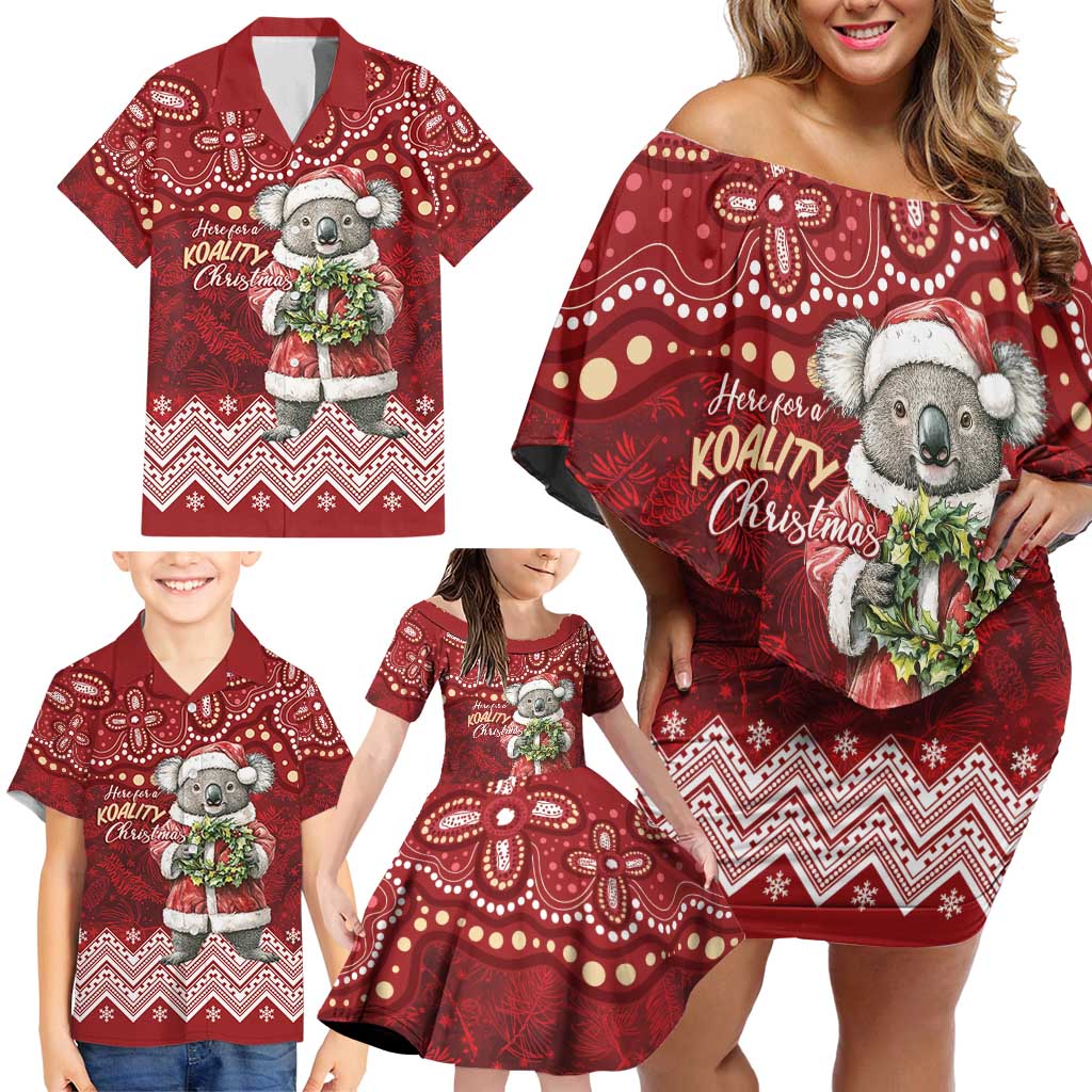 Here For A Koality Xmas Australia Abogirinal Family Matching Off Shoulder Short Dress and Hawaiian Shirt Santa Koala - Aussie Hoodie