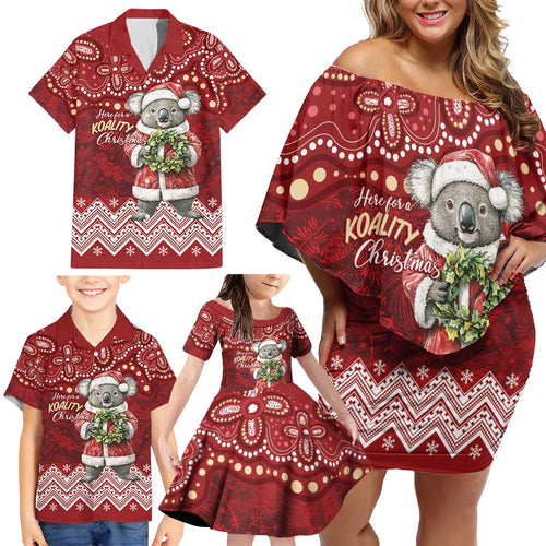 Here For A Koality Xmas Australia Abogirinal Family Matching Off Shoulder Short Dress and Hawaiian Shirt Santa Koala - Aussie Hoodie