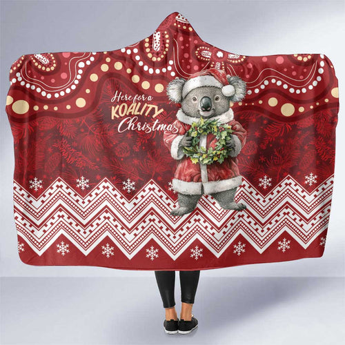 Here For A Koality Xmas Australia Abogirinal Hooded Blanket Santa Koala - Aussie Hoodie