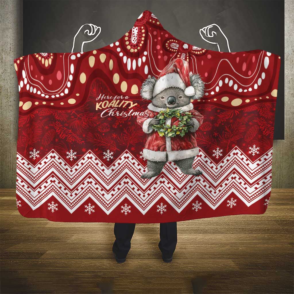 Here For A Koality Xmas Australia Abogirinal Hooded Blanket Santa Koala - Aussie Hoodie