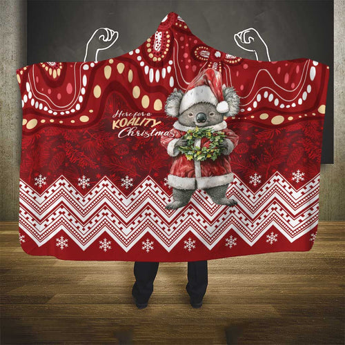 Here For A Koality Xmas Australia Abogirinal Hooded Blanket Santa Koala - Aussie Hoodie
