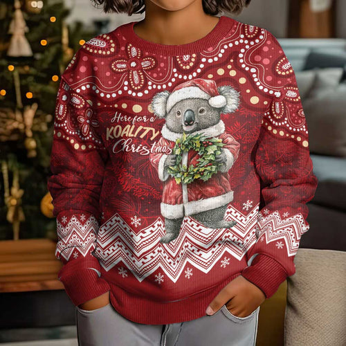 Here For A Koality Xmas Australia Abogirinal Kid Ugly Christmas Sweater Santa Koala - Aussie Hoodie