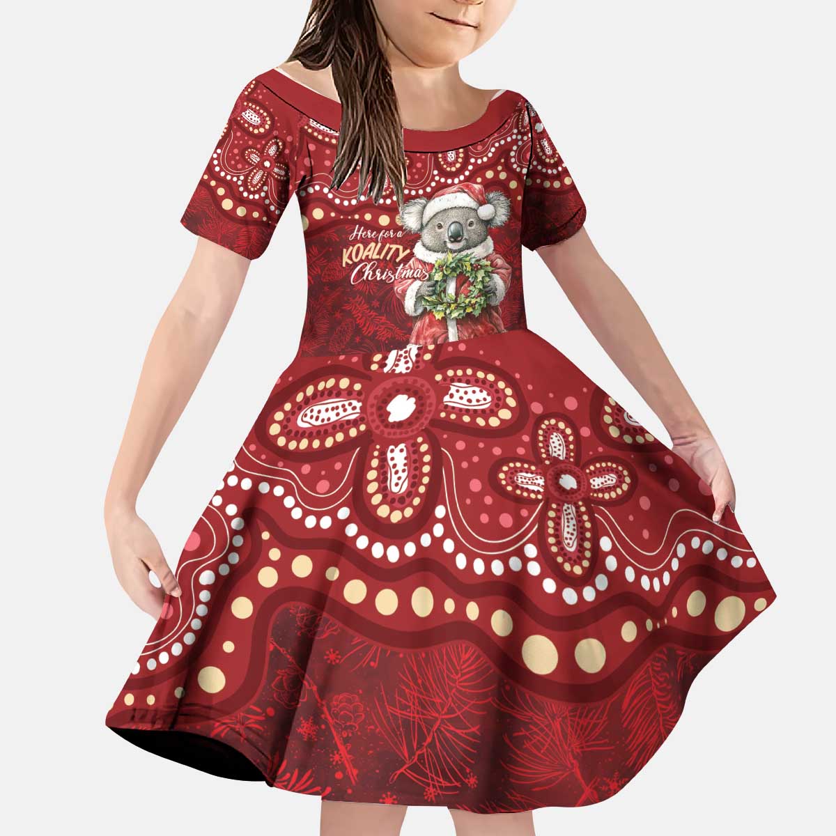 Here For A Koality Xmas Australia Abogirinal Kid Short Sleeve Dress Santa Koala - Aussie Hoodie