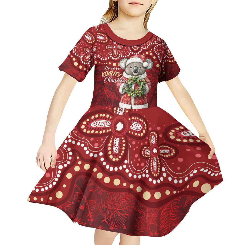 Here For A Koality Xmas Australia Abogirinal Kid Short Sleeve Dress Santa Koala - Aussie Hoodie