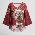 Here For A Koality Xmas Australia Abogirinal Kimono Sleeve Blouse Santa Koala - Aussie Hoodie