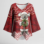 Here For A Koality Xmas Australia Abogirinal Kimono Sleeve Blouse Santa Koala - Aussie Hoodie