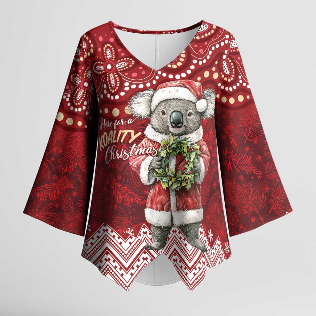 Here For A Koality Xmas Australia Abogirinal Kimono Sleeve Blouse Santa Koala - Aussie Hoodie
