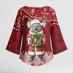 Here For A Koality Xmas Australia Abogirinal Kimono Sleeve Blouse Santa Koala - Aussie Hoodie