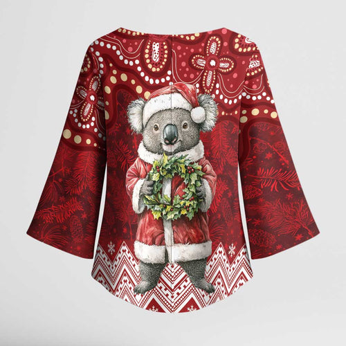 Here For A Koality Xmas Australia Abogirinal Kimono Sleeve Blouse Santa Koala - Aussie Hoodie