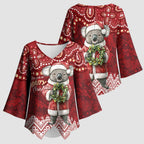 Here For A Koality Xmas Australia Abogirinal Kimono Sleeve Blouse Santa Koala - Aussie Hoodie