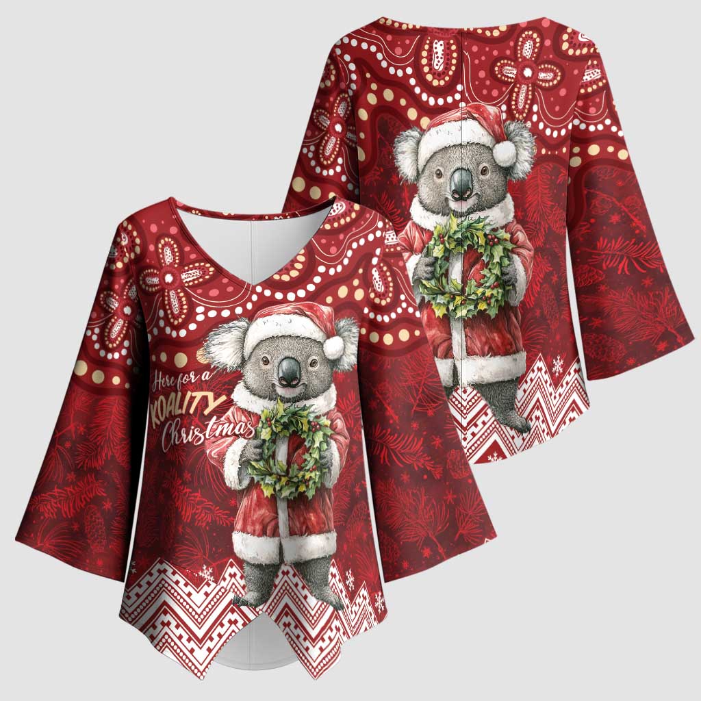 Here For A Koality Xmas Australia Abogirinal Kimono Sleeve Blouse Santa Koala - Aussie Hoodie