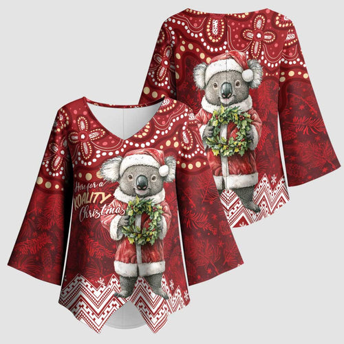 Here For A Koality Xmas Australia Abogirinal Kimono Sleeve Blouse Santa Koala - Aussie Hoodie