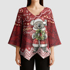 Here For A Koality Xmas Australia Abogirinal Kimono Sleeve Blouse Santa Koala - Aussie Hoodie