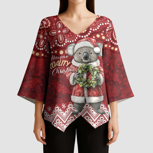 Here For A Koality Xmas Australia Abogirinal Kimono Sleeve Blouse Santa Koala - Aussie Hoodie