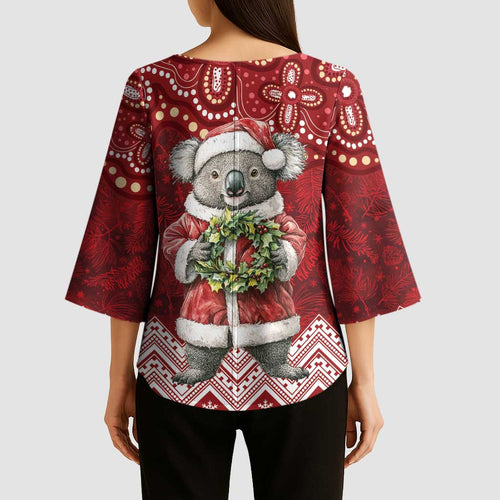Here For A Koality Xmas Australia Abogirinal Kimono Sleeve Blouse Santa Koala - Aussie Hoodie