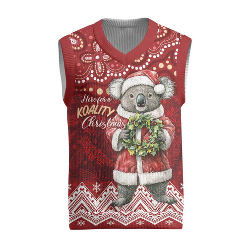 Here For A Koality Xmas Australia Abogirinal Christmas Knitted V-Neck Vest Santa Koala - Aussie Hoodie