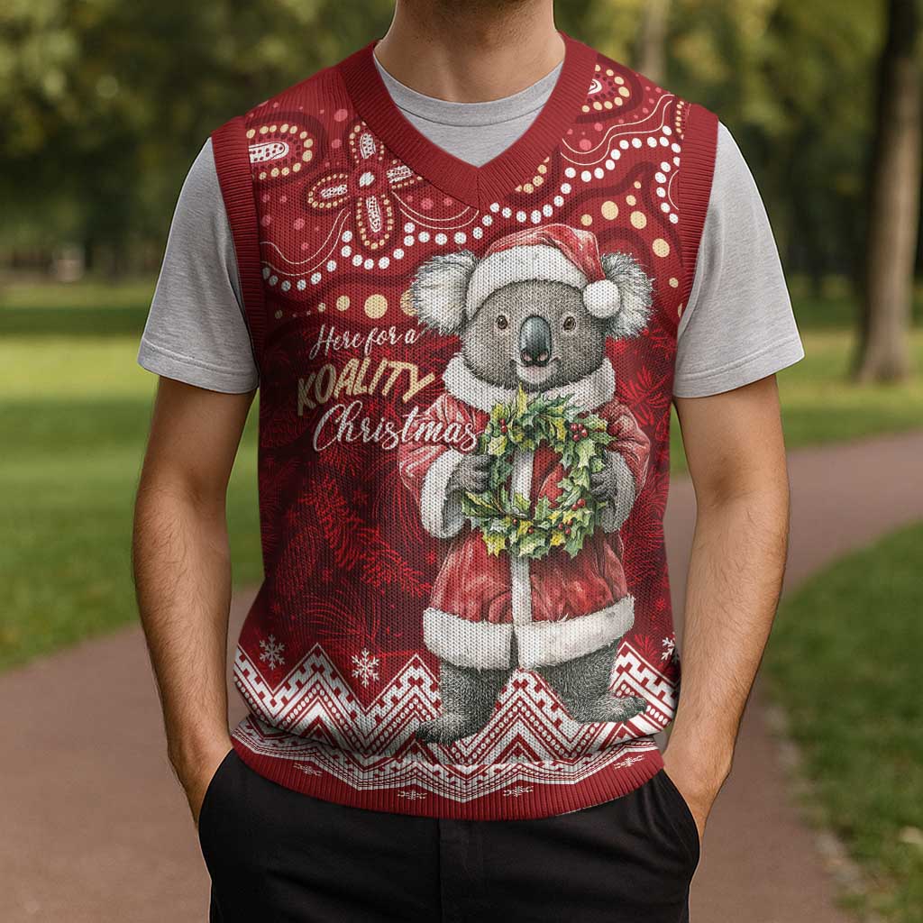 Here For A Koality Xmas Australia Abogirinal Christmas Knitted V-Neck Vest Santa Koala - Aussie Hoodie
