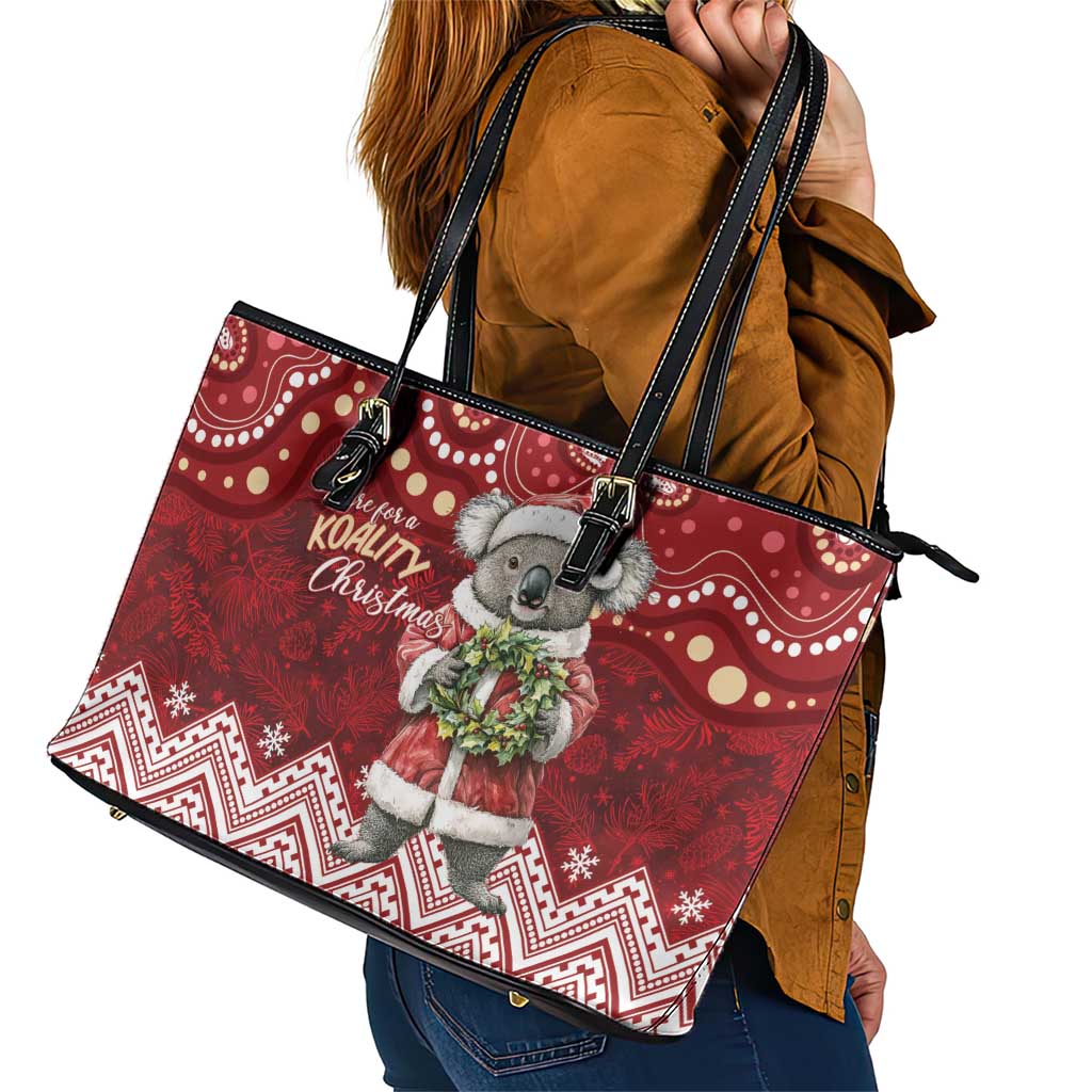 Here For A Koality Xmas Australia Abogirinal Leather Tote Bag Santa Koala - Aussie Hoodie