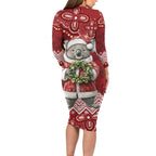 Here For A Koality Xmas Australia Abogirinal Long Sleeve Bodycon Dress Santa Koala - Aussie Hoodie