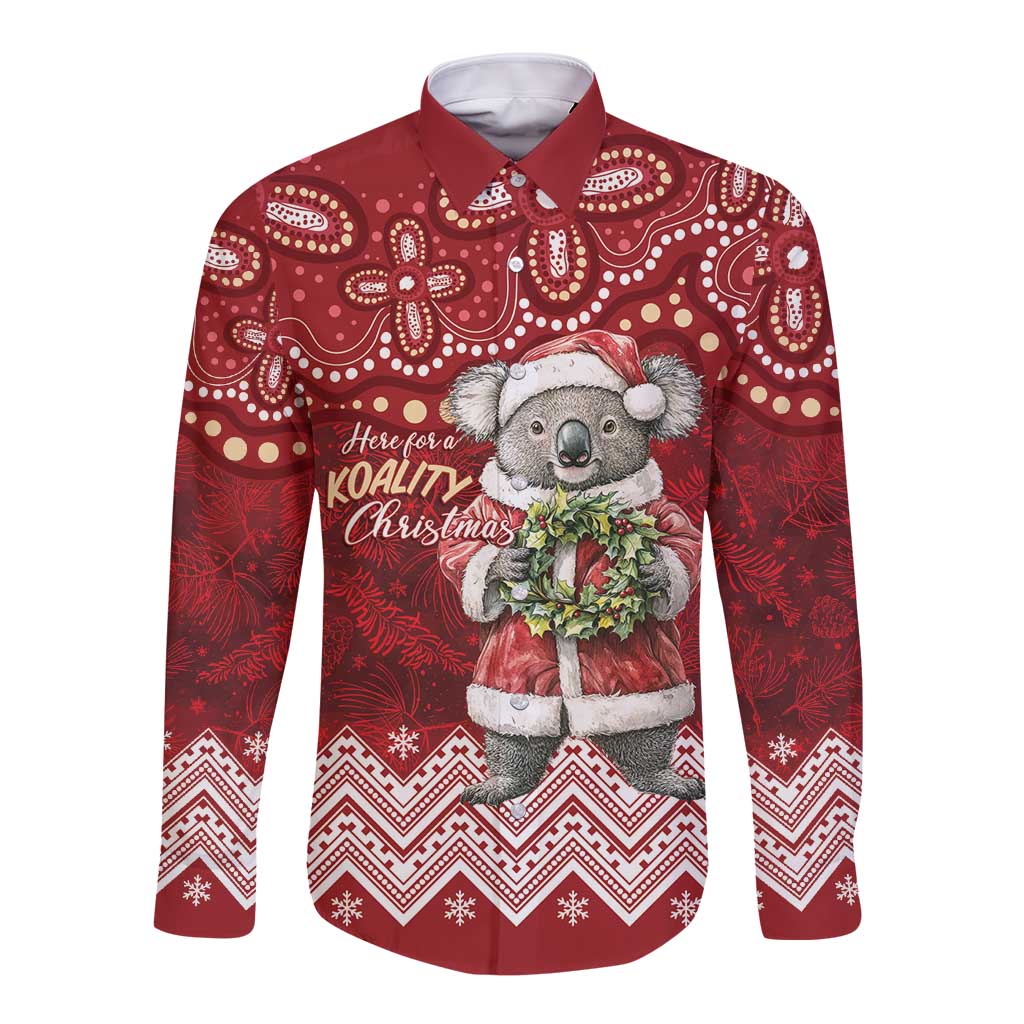 Here For A Koality Xmas Australia Abogirinal Long Sleeve Button Shirt Santa Koala - Aussie Hoodie
