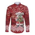 Here For A Koality Xmas Australia Abogirinal Long Sleeve Button Shirt Santa Koala - Aussie Hoodie