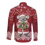 Here For A Koality Xmas Australia Abogirinal Long Sleeve Button Shirt Santa Koala - Aussie Hoodie