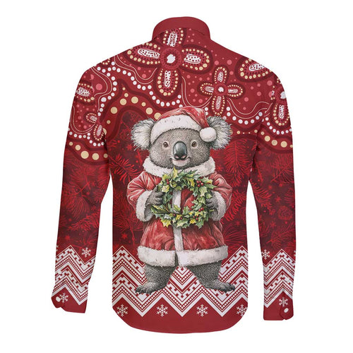 Here For A Koality Xmas Australia Abogirinal Long Sleeve Button Shirt Santa Koala - Aussie Hoodie