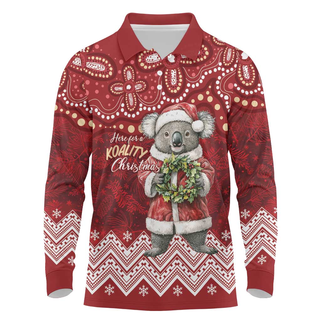 Here For A Koality Xmas Australia Abogirinal Long Sleeve Polo Shirt Santa Koala - Aussie Hoodie