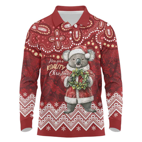 Here For A Koality Xmas Australia Abogirinal Long Sleeve Polo Shirt Santa Koala - Aussie Hoodie
