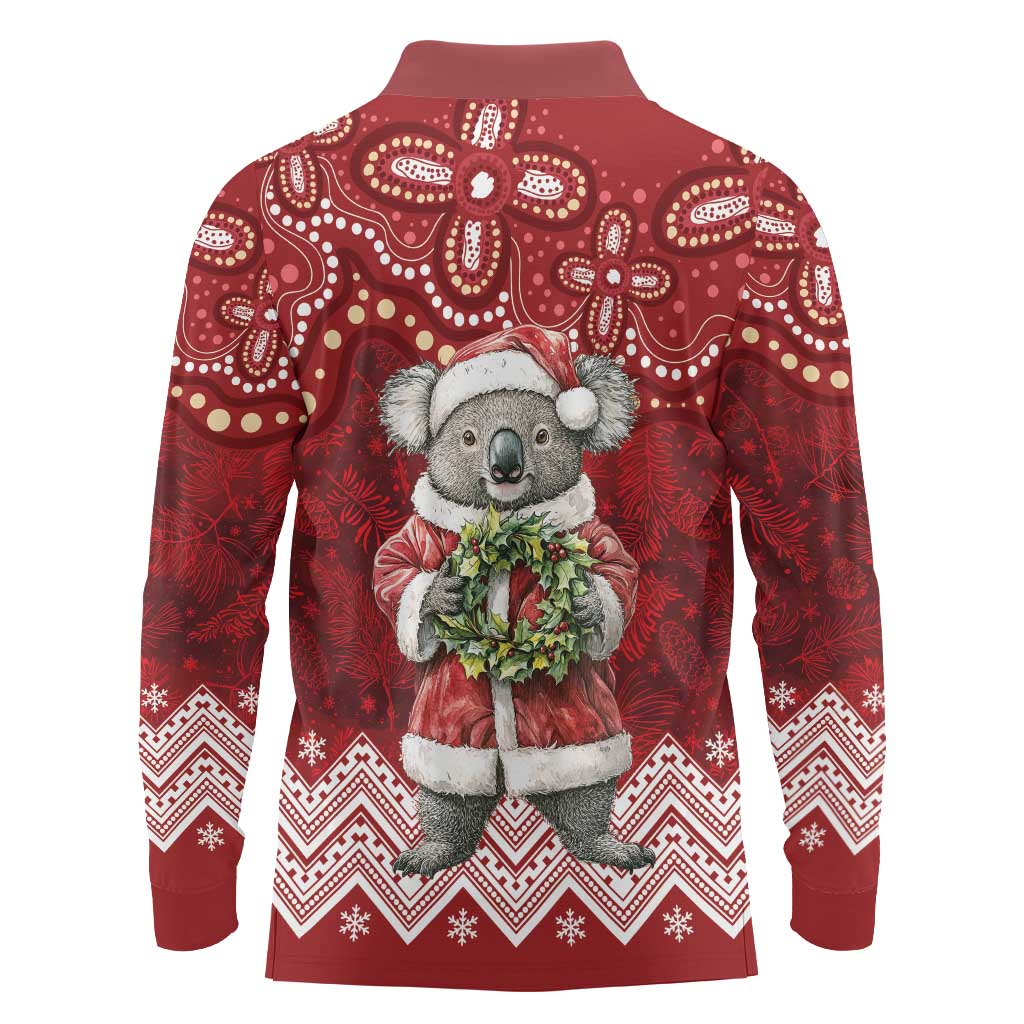 Here For A Koality Xmas Australia Abogirinal Long Sleeve Polo Shirt Santa Koala - Aussie Hoodie