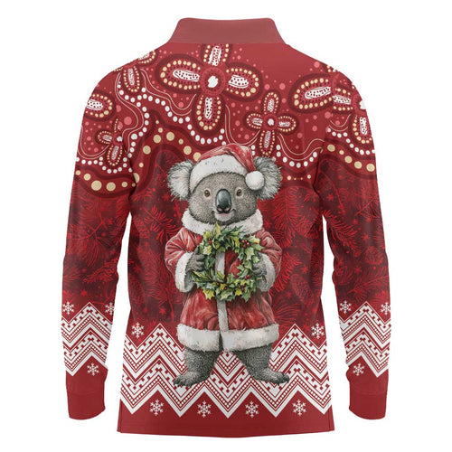 Here For A Koality Xmas Australia Abogirinal Long Sleeve Polo Shirt Santa Koala - Aussie Hoodie